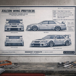 1996 Toyota Chaser JZX100 Falcon Wing Protocol Blueprint Poster