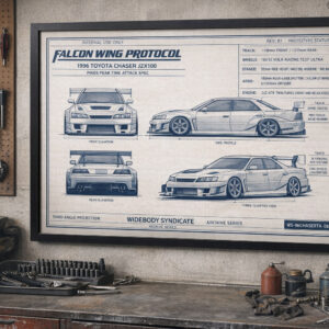 1996 Toyota Chaser JZX100 Falcon Wing Protocol Framed Blueprint Poster
