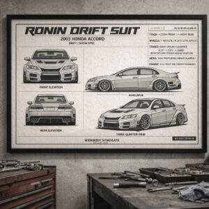 2003 Honda Accord The Ronin Drift Suit Framed Blueprint Poster