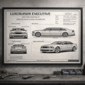 2007 Ford Mustang GT LuxCruiser Executive Framed Blueprint Poster