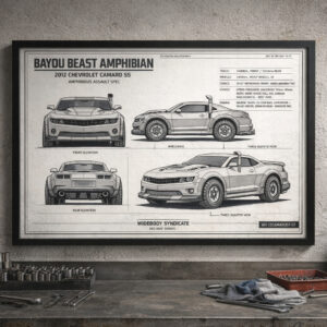 2012 Chevrolet Camaro SS Bayou Beast Amphibian Framed Blueprint Poster