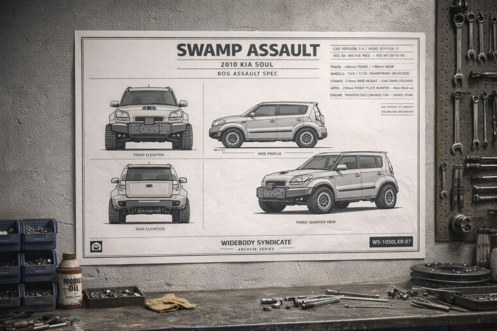 2010 Kia Soul Swamp Assault Bog Spec Blueprint Poster