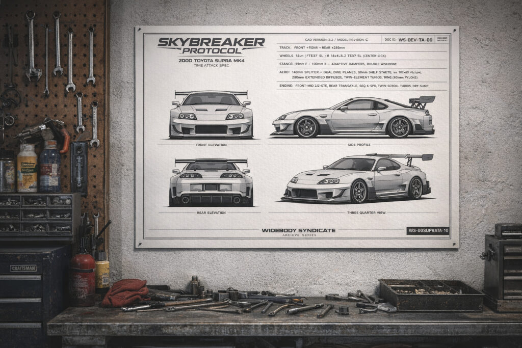 2000 Toyota Supra Mk4 Skybreaker Protocol Framed Blueprint Poster