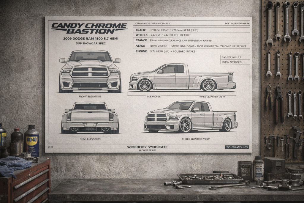 2009 Dodge Ram 1500 5.7 Hemi Candy Chrome Bastion Blueprint Poster