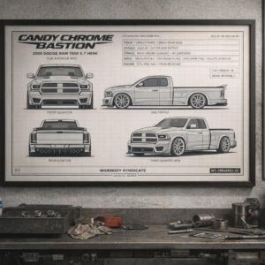 2009 Dodge Ram 1500 5.7 Hemi Candy Chrome Bastion Framed Blueprint Poster