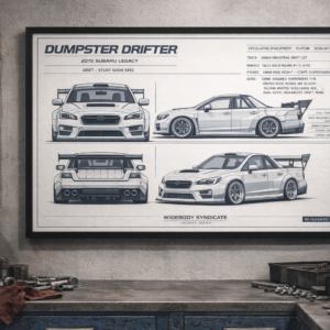 2015 Subaru Legacy Dumpster Drifter Framed Blueprint Poster
