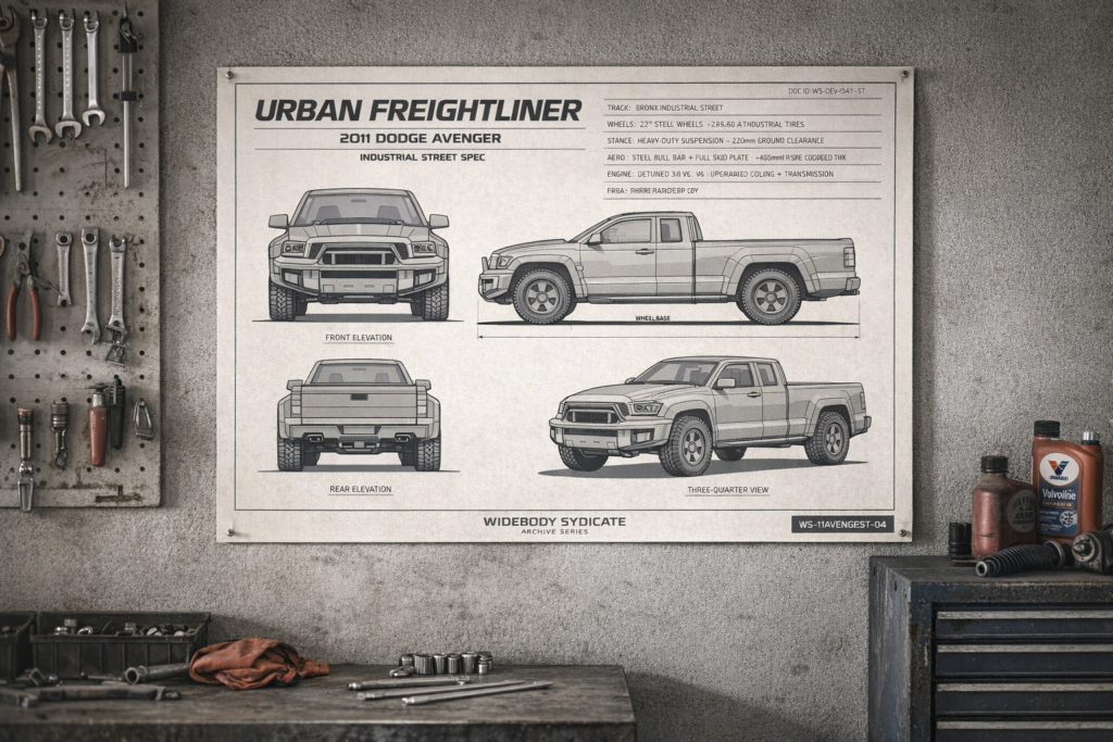 2011 Dodge Avenger Urban Freightliner Framed Blueprint Poster