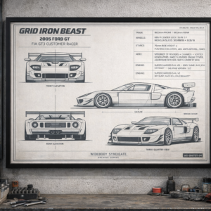 2005 Ford GT Grid Iron Beast Framed Blueprint Poster