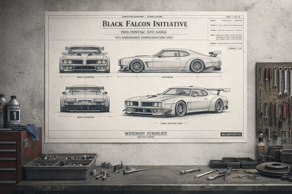 1969 Pontiac GTO Judge Black Falcon Initiative Blueprint Poster