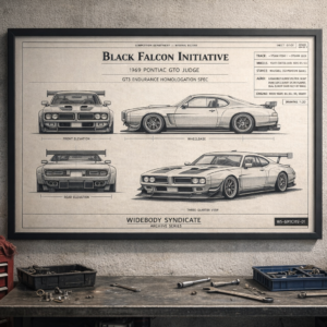 1969 Pontiac GTO Judge Black Falcon Initiative Framed Blueprint Poster