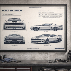 2019 Dodge Challenger SRT Hellcat Volt Scorch Framed Blueprint Poster