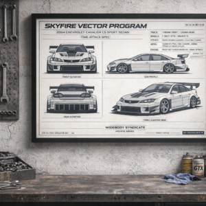 2004 Chevrolet Cavalier LS Sport Sedan Skyfire Vector Program Framed Blueprint Poster