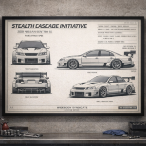 2001 Nissan Sentra SE Stealth Cascade Initiative Framed Blueprint Poster