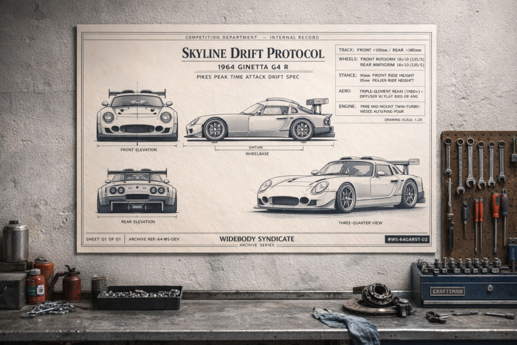 1964 Ginetta G4 R Skyline Drift Protocol Blueprint Poster