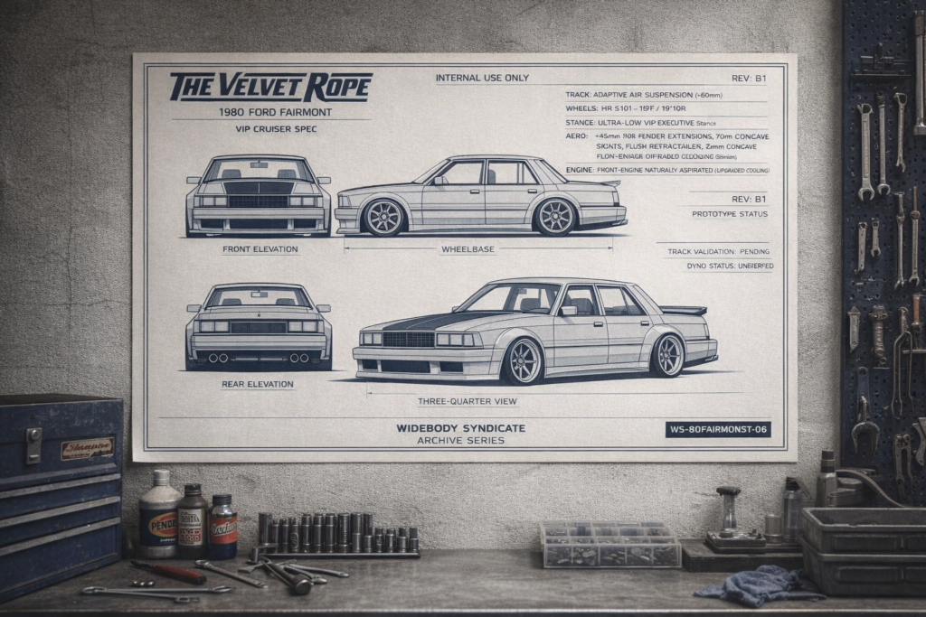 1980 Ford Fairmont The Velvet Rope Nightlife Cruiser Blueprint Poster