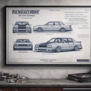 1980 Ford Fairmont The Velvet Rope Nightlife Cruiser Framed Blueprint Poster