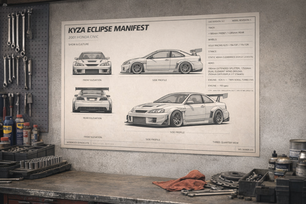 2001 Honda Civic Kyza Eclipse Manifest Framed Blueprint Poster