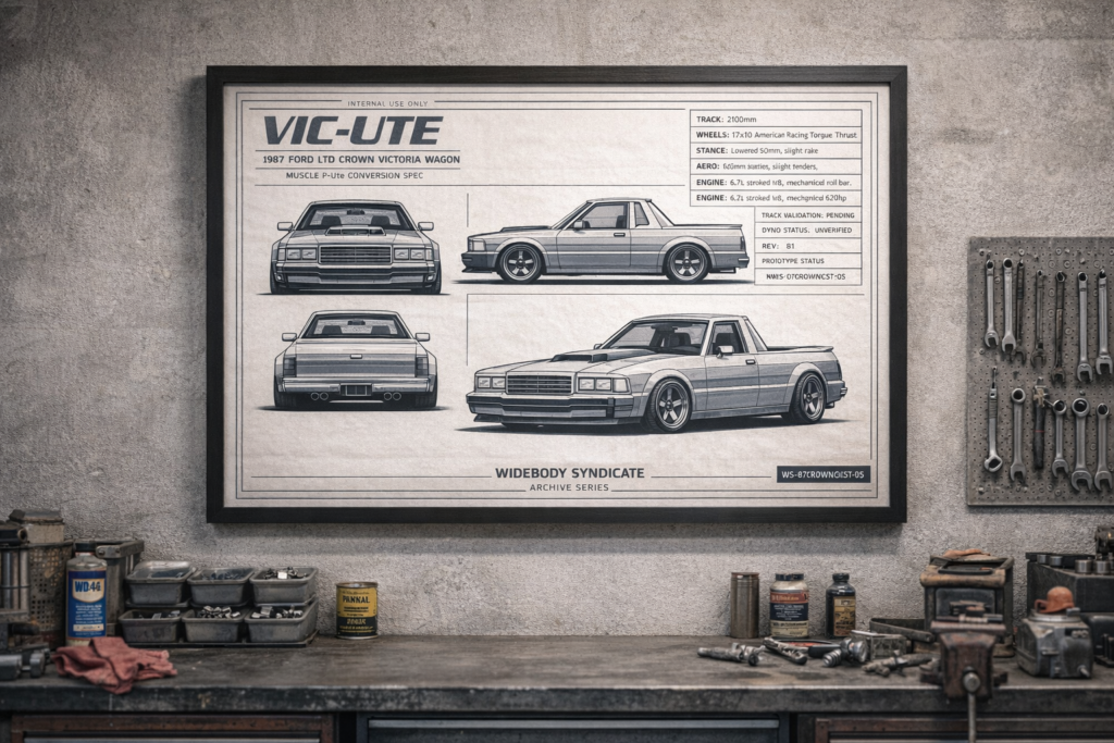 1987 Ford LTD Crown Victoria Wagon Classic Muscle P-Ute Framed Blueprint Poster