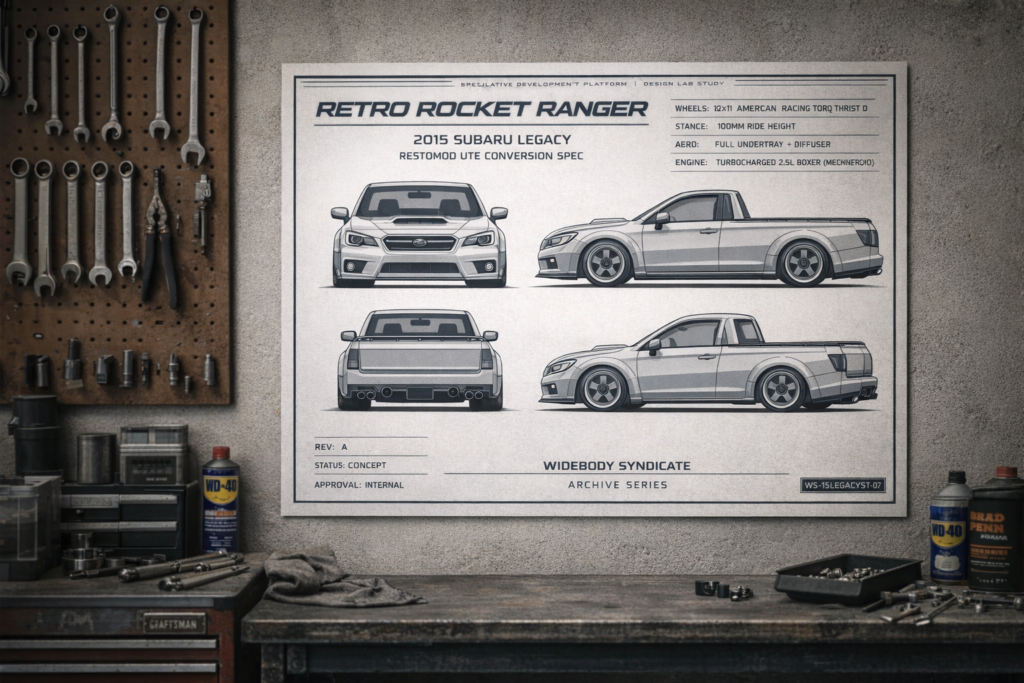 2015 Subaru Legacy Retro Rocket Ranger Blueprint Poster