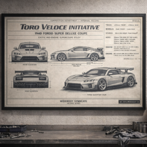 1940 Ford Super Deluxe Coupe Toro Veloce Initiative Framed Blueprint Poster