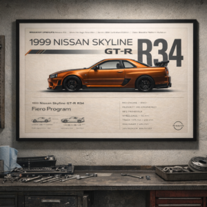 1999 Nissan Skyline GT-R R34 Fiero Program Framed Collectible Poster