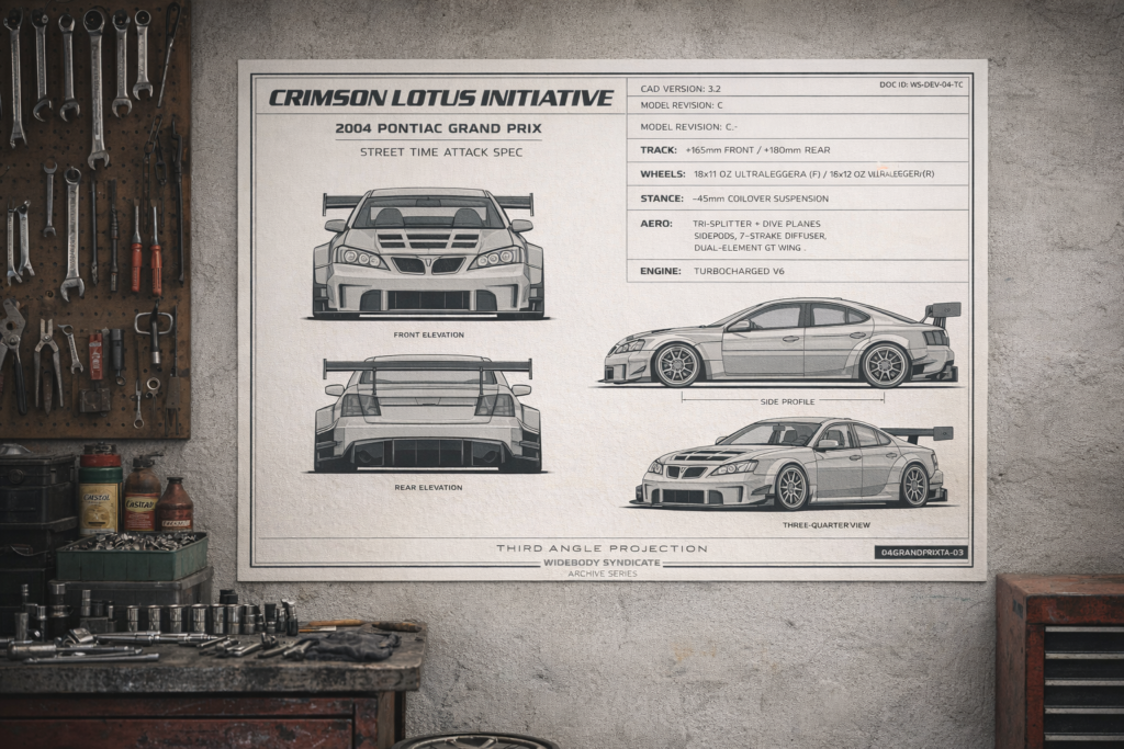 2004 Pontiac Grand Prix Crimson Lotus Initiative Framed Blueprint Poster
