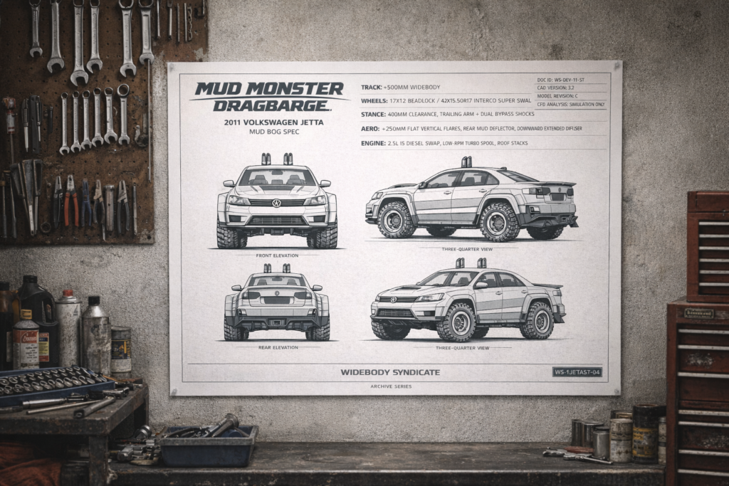 2011 Volkswagen Jetta Mud Monster Dragbarge Blueprint Poster