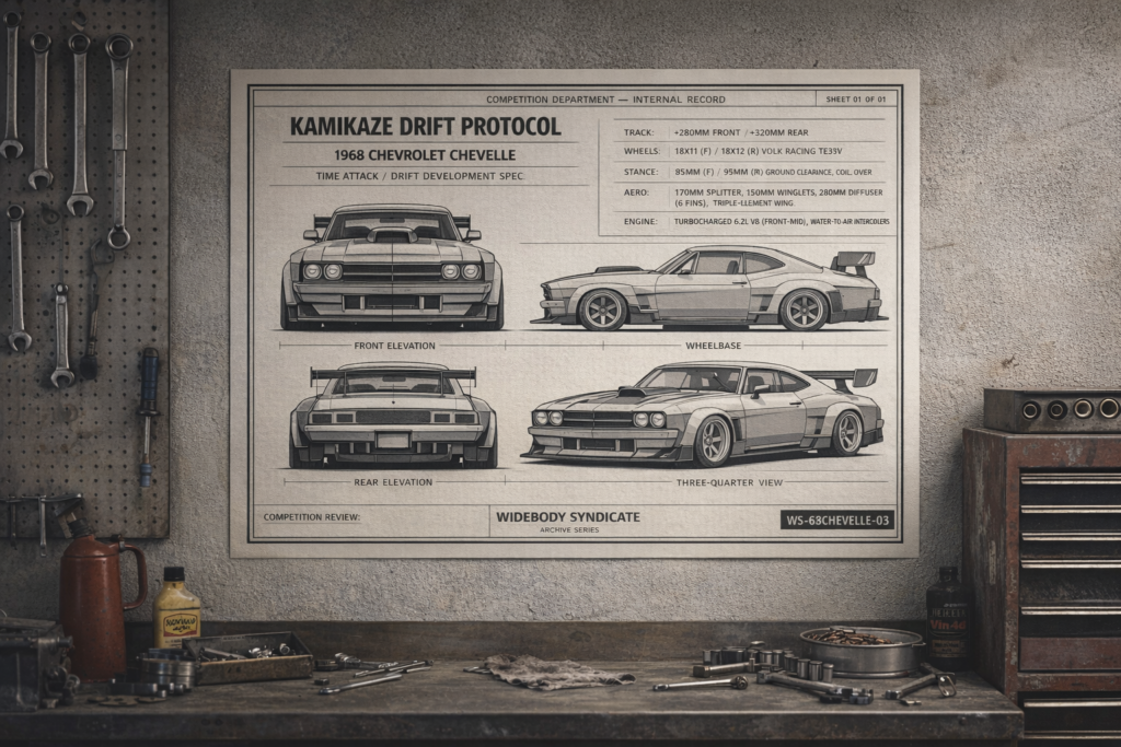 1968 Chevrolet Chevelle Kamikaze Drift Protocol Framed Blueprint Poster