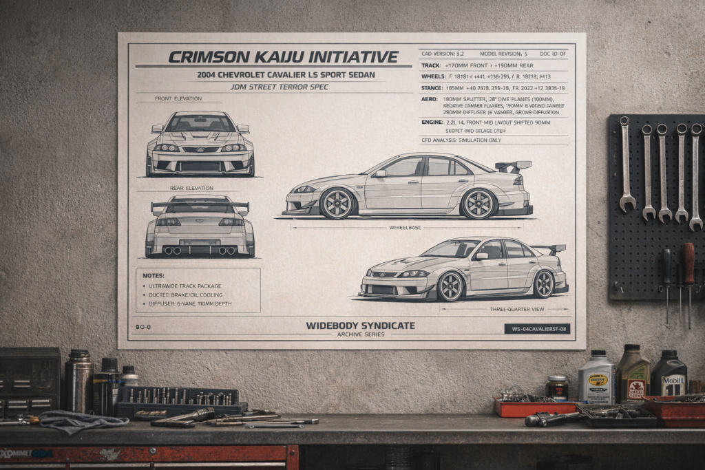 2004 Chevrolet Cavalier LS Sport Sedan Crimson Kaiju Initiative Blueprint Poster