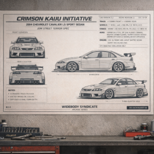 2004 Chevrolet Cavalier LS Sport Sedan Crimson Kaiju Initiative Blueprint Poster