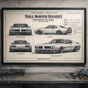 1969 Pontiac GTO Judge The Toll Booth Bandit Framed Blueprint Poster