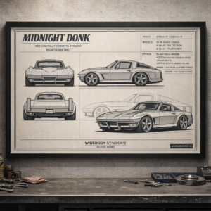 1965 Chevrolet Corvette Stingray Midnight Donk Framed Blueprint Poster