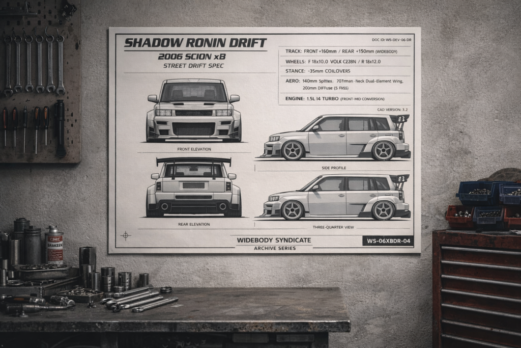 2006 Scion xB Shadow Ronin Drift Framed Blueprint Poster