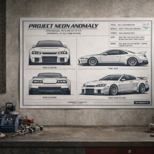1999 Nissan Skyline GT-R R34 Project Neon Anomaly Blueprint Poster