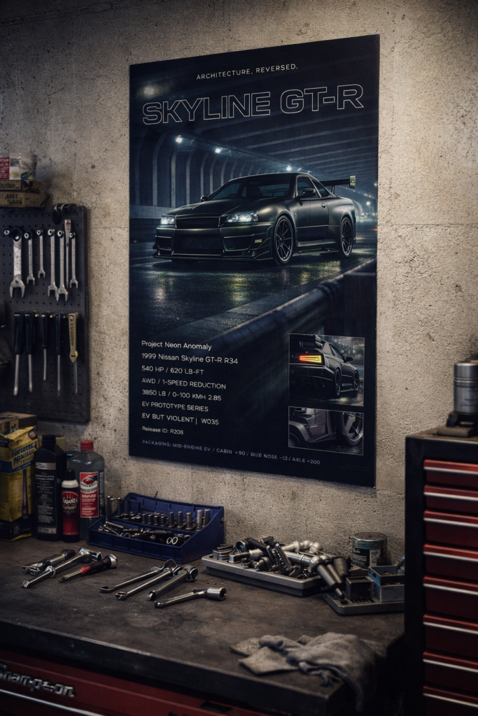 1999 Nissan Skyline GT-R R34 Project Neon Anomaly Collectible Poster