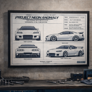 1999 Nissan Skyline GT-R R34 Project Neon Anomaly Framed Blueprint Poster