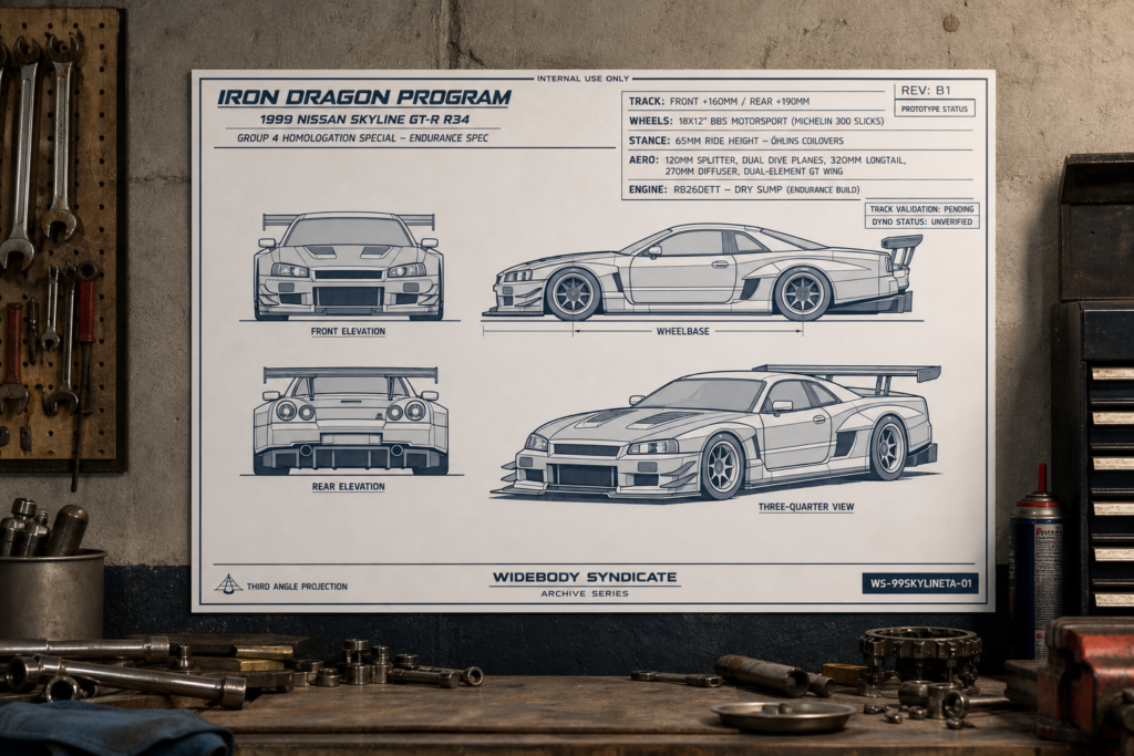 1999 Nissan Skyline GT-R R34 Iron Dragon Program Collectible Poster