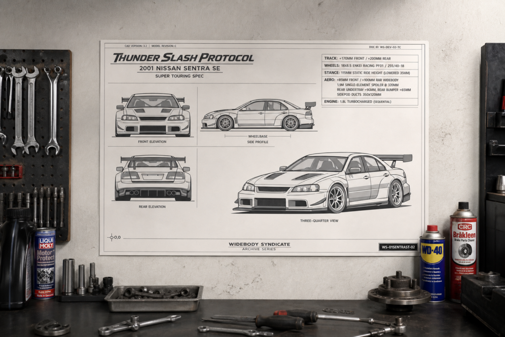2001 Nissan Sentra SE Thunder Slash Protocol Blueprint Poster