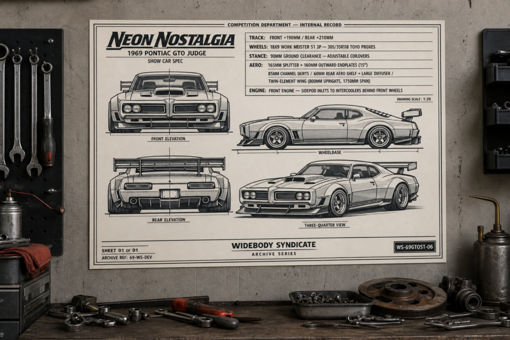 1969 Pontiac GTO Judge Neon Nostalgia Blueprint Poster