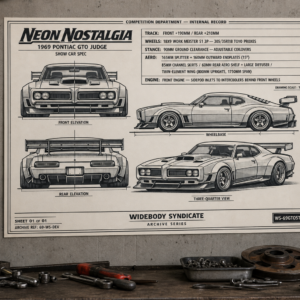 1969 Pontiac GTO Judge Neon Nostalgia Blueprint Poster