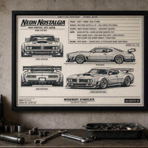 1969 Pontiac GTO Judge Neon Nostalgia Framed Blueprint Poster