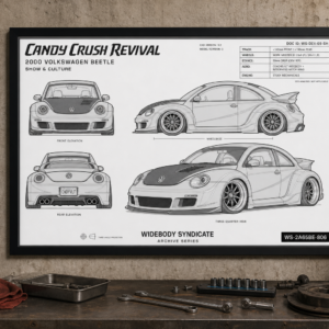 2000 Volkswagen Beetle Candy Crush Revival Framed Blueprint Poster