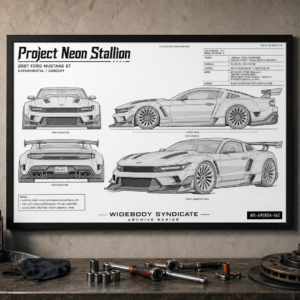 2007 Ford Mustang GT Project Neon Stallion Framed Blueprint Poster