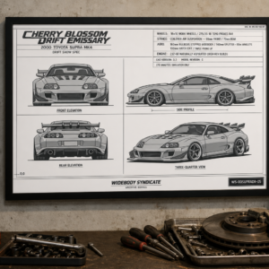 2000 Toyota Supra Mk4 Cherry Blossom Drift Emissary Framed Blueprint Poster