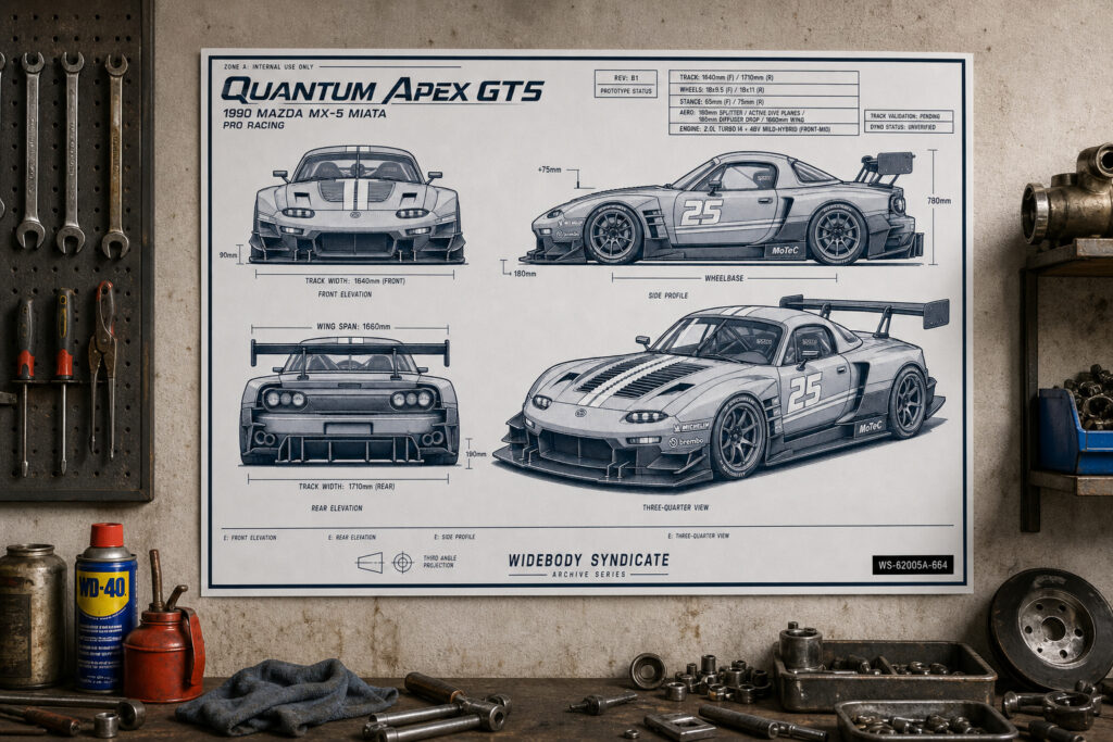 1990 Mazda MX-5 Miata Quantum Apex GT5 Blueprint Poster