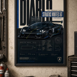 1990 Lamborghini Diablo Stratus Vortex GT Framed Collectible Poster