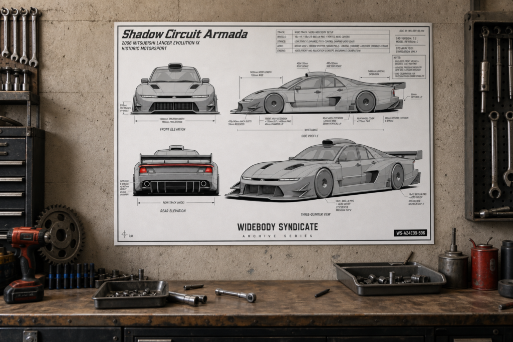 2006 Mitsubishi Lancer Evolution IX Shadow Circuit Armada Blueprint Poster