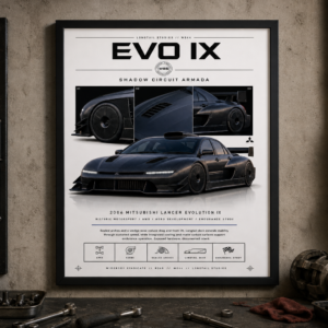 2006 Mitsubishi Lancer Evolution IX Shadow Circuit Armada Framed Collectible Poster