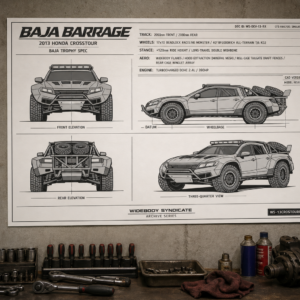 2013 Honda Crosstour Baja Barrage Blueprint Poster