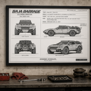 2013 Honda Crosstour Baja Barrage Framed Blueprint Poster
